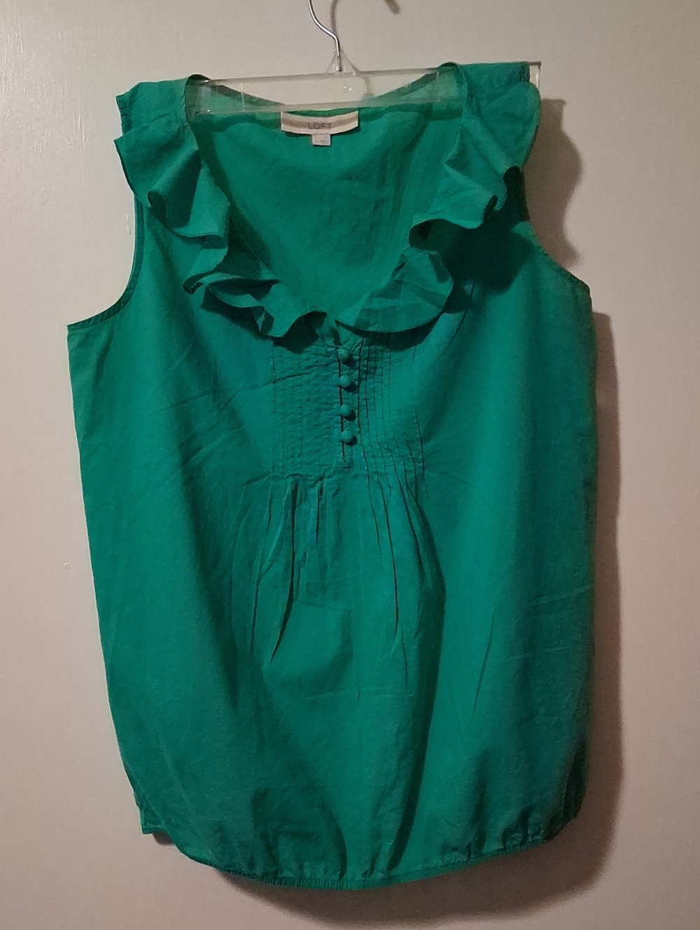 LOFT Teal Ruffle Neck Sleeveless Top